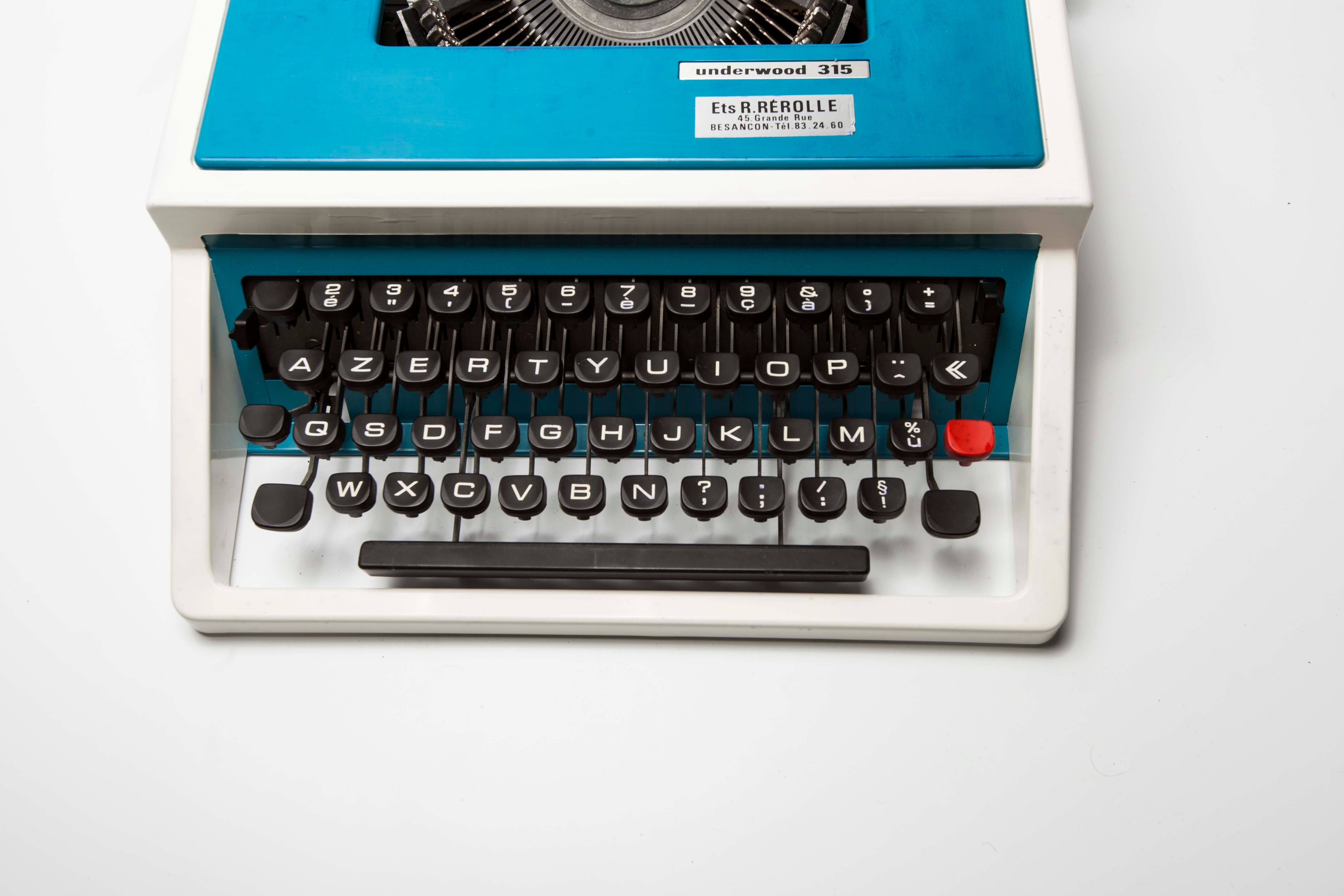 Blue Underwood 315 portable typewriter