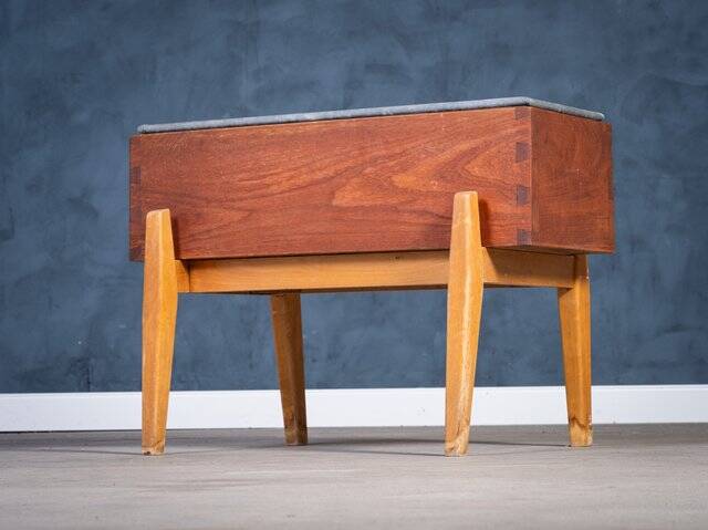 Teak and Beech Planter with Zinc Coating, Denmark, 1950s