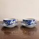 Set of Two Japanese Porcelain Tea Cups Blue and White Sometsuke Plum Blossom Decor