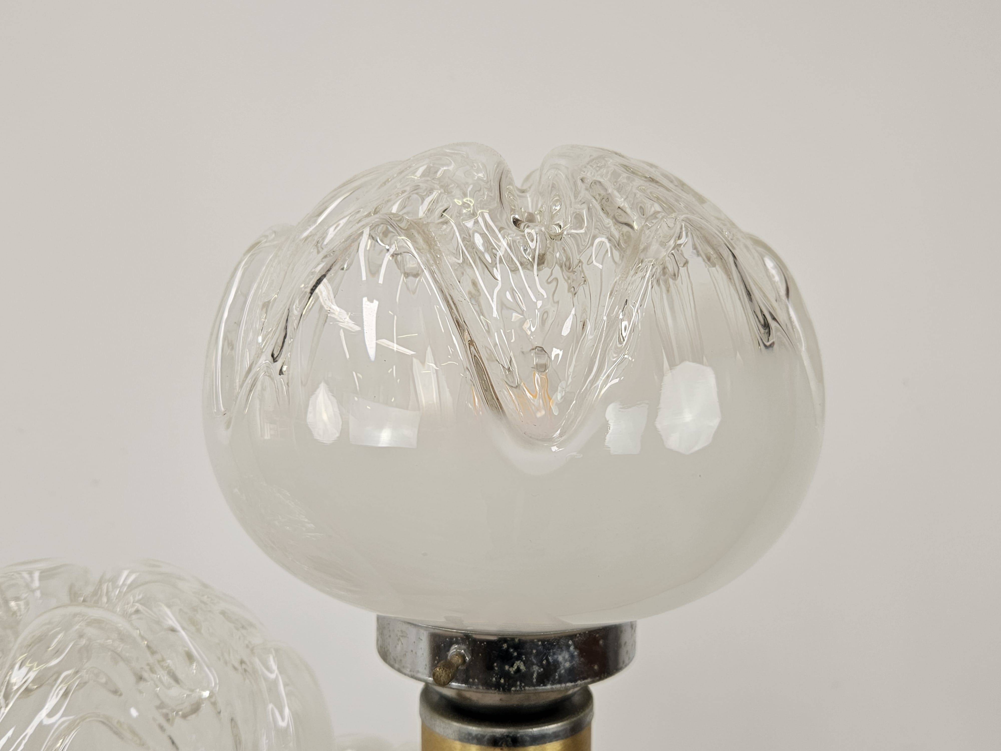 Mid-Century Murano Glass Floor Lamp in Wood and Metal with 3 Light Points