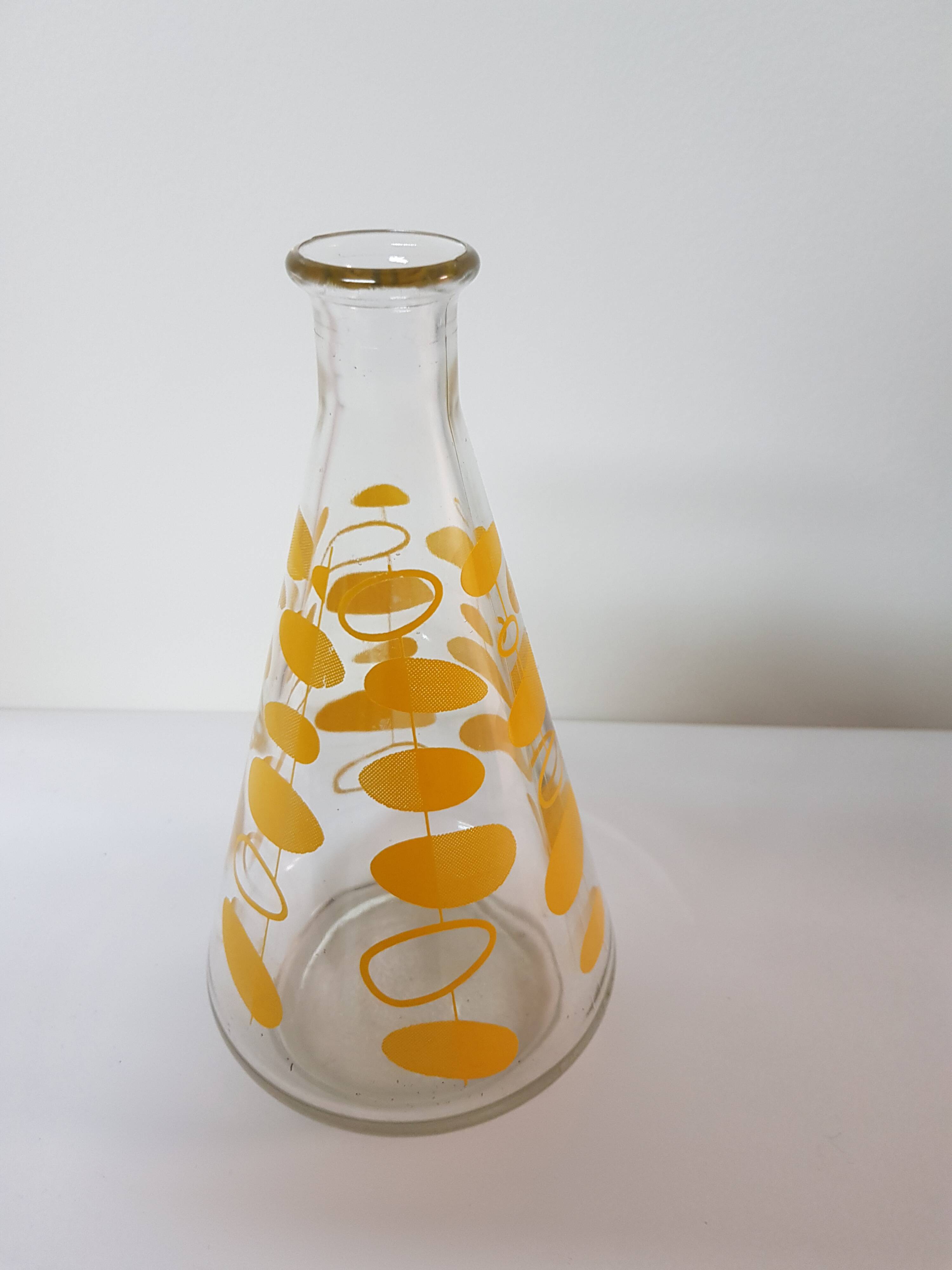 Vintage Yellow Geometric Decor Carafe 60's 70's