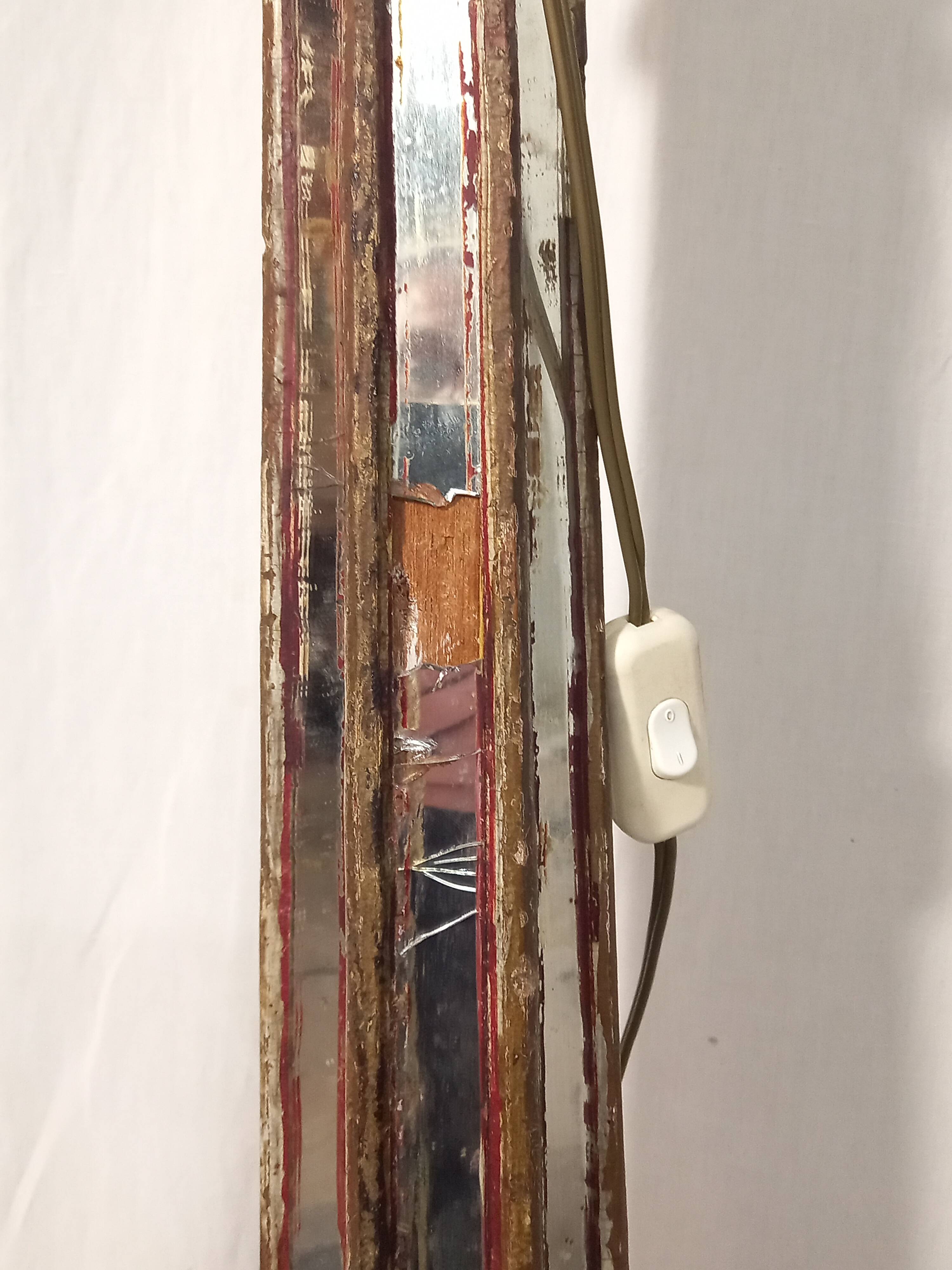 Floor lamp column in polychrome and mirrored wood