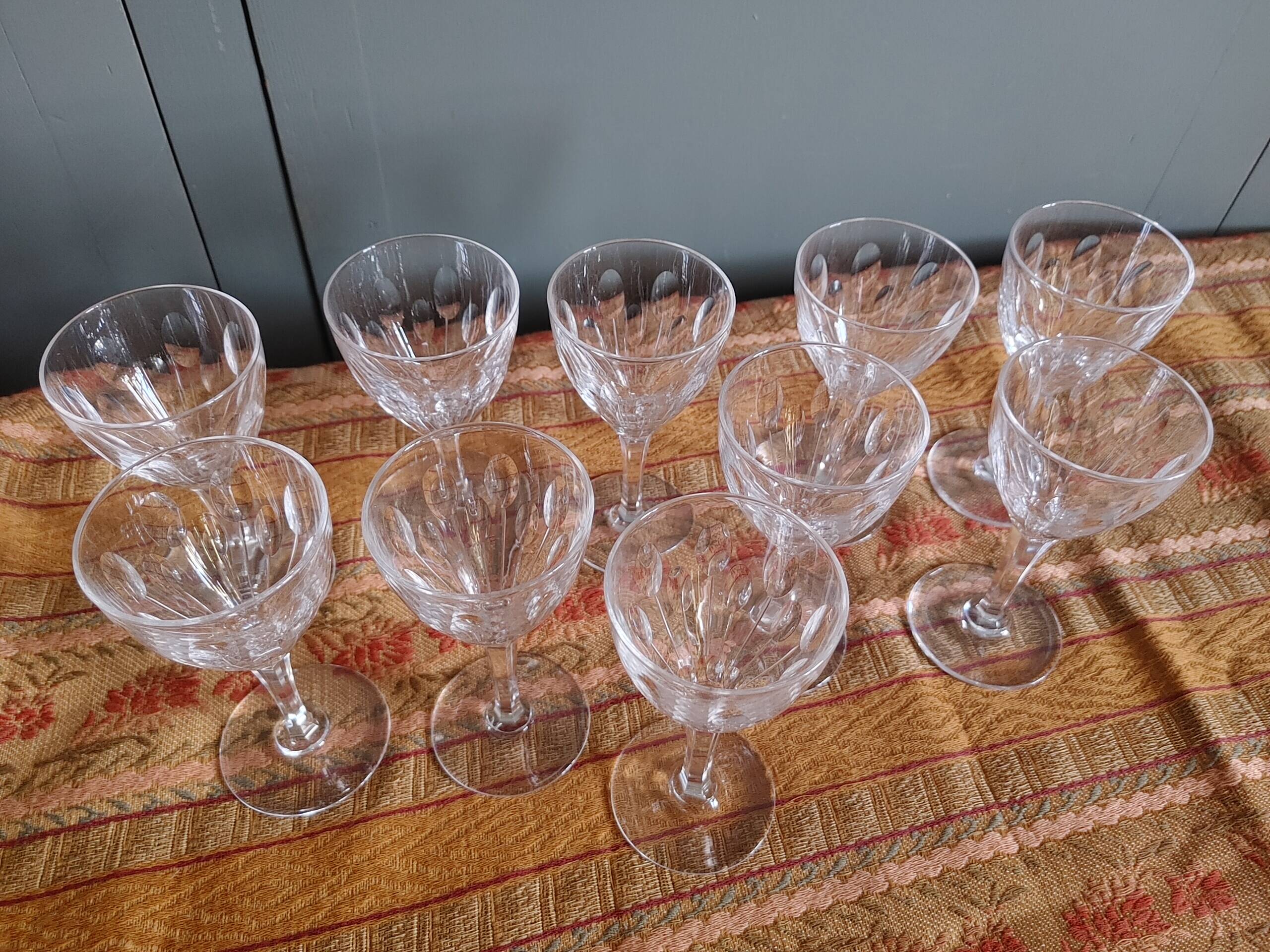 10 verres à vin blanc / porto cristal taillé val saint-lambert service nestor hauteur 12,5 cm