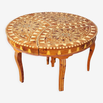 Table d'appoint modulable à thé marocaine en marquerie, vintage, années 40