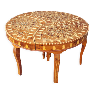 Table d'appoint modulable à thé marocaine en marquerie, vintage, années 40