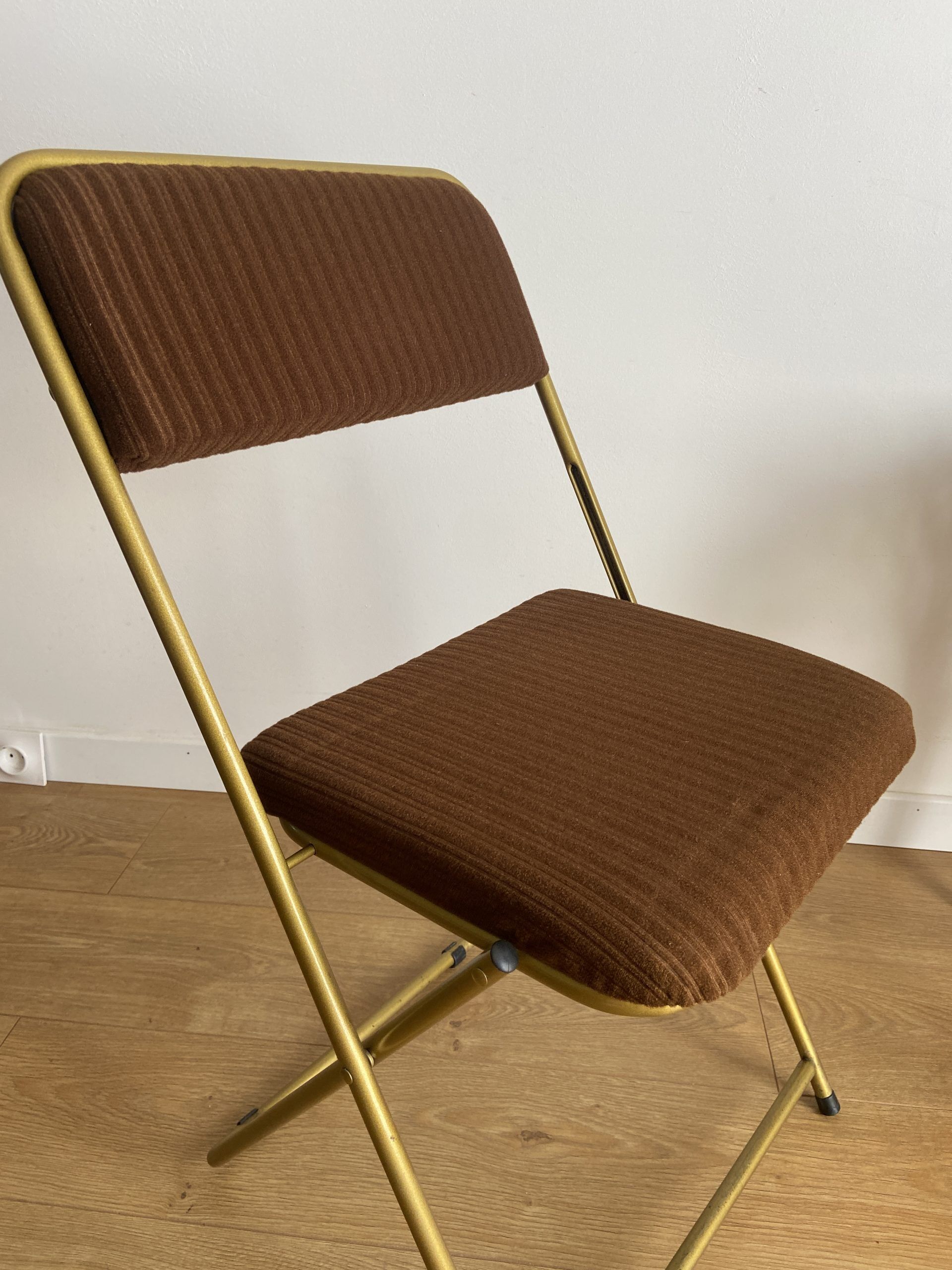 Vintage lafuma folding chair with brown striped fabric