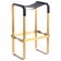 Contemporary classic bar stool in aged brass and navy blue leather.