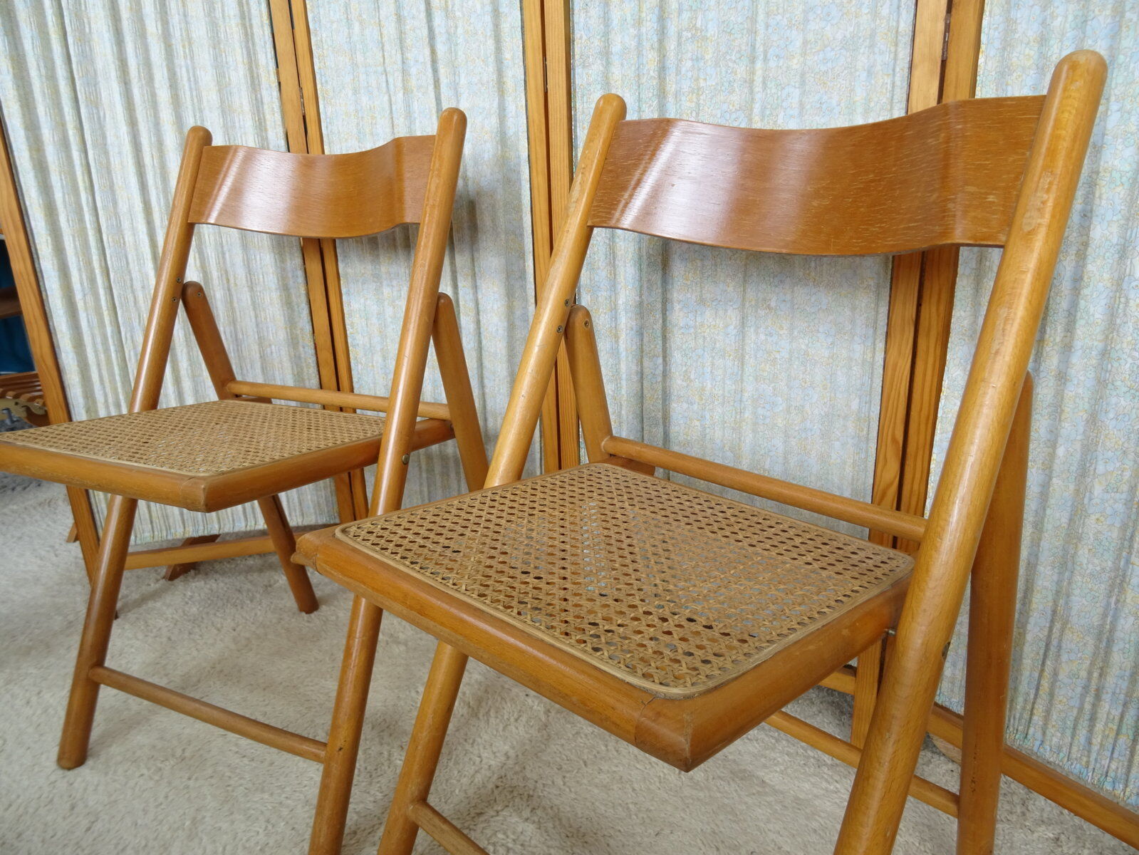 Pair of canned folding chairs