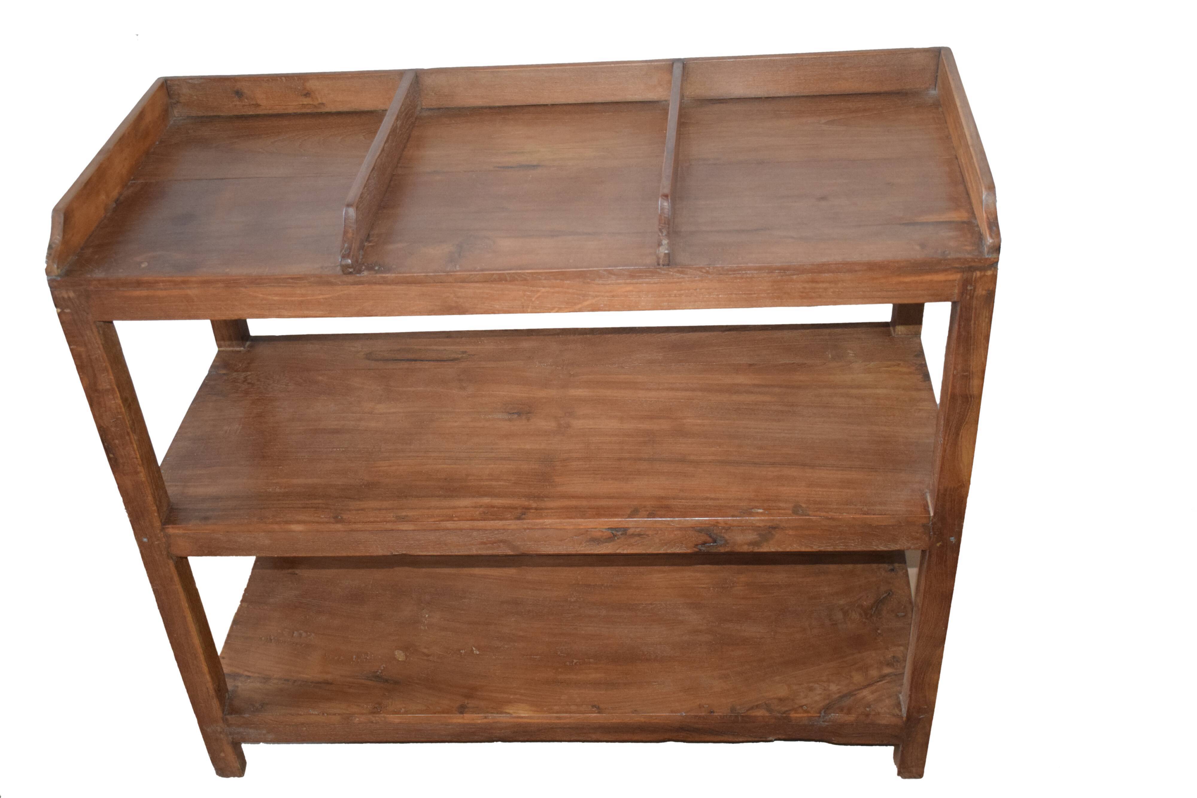 Three-level teak shelf