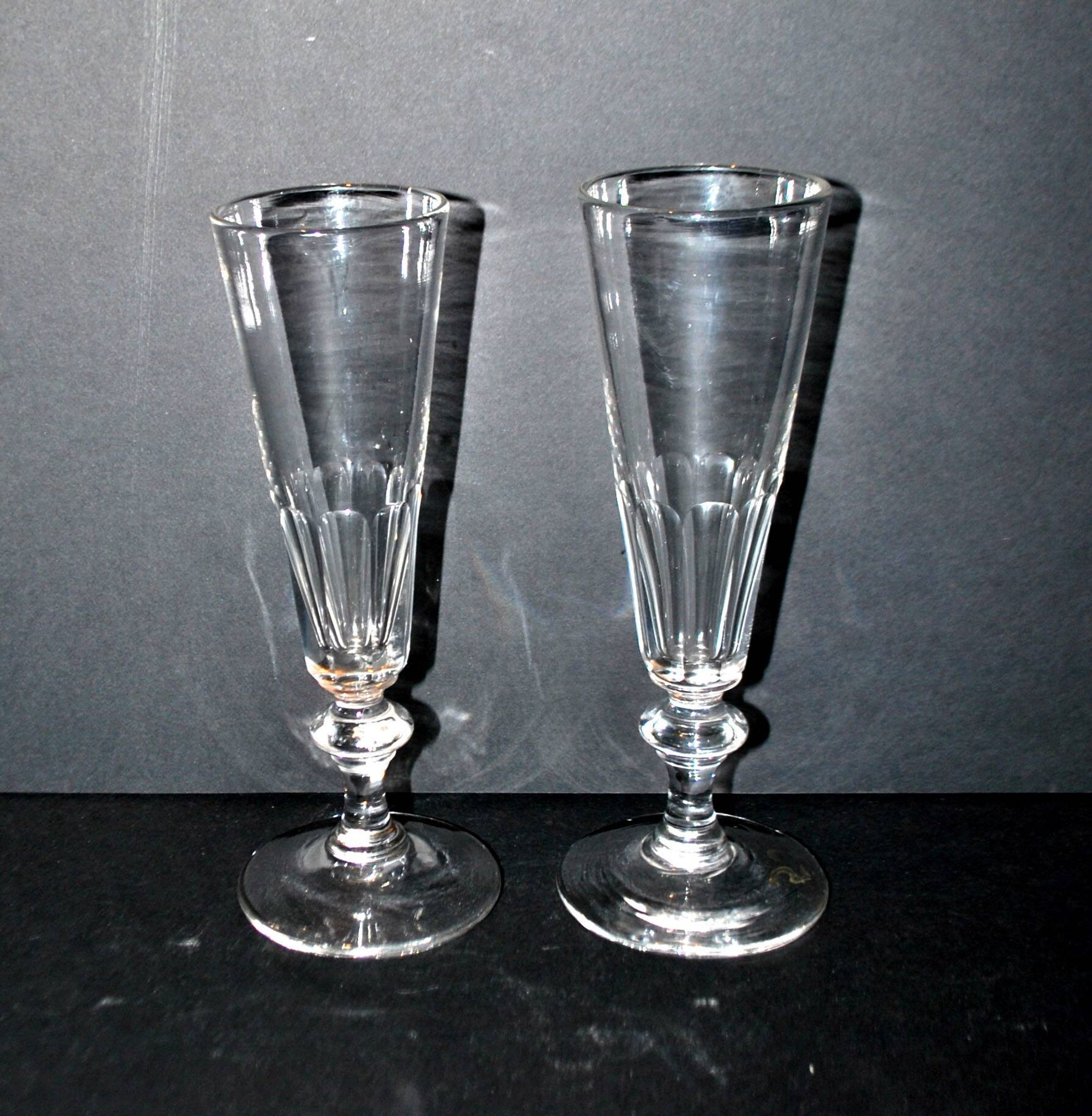 Set of 2 antique cut crystal champagne flutes from Baccarat 1900