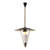 Suspension italienne en laiton et émail noir, attribuée à Stilnovo, années 1950