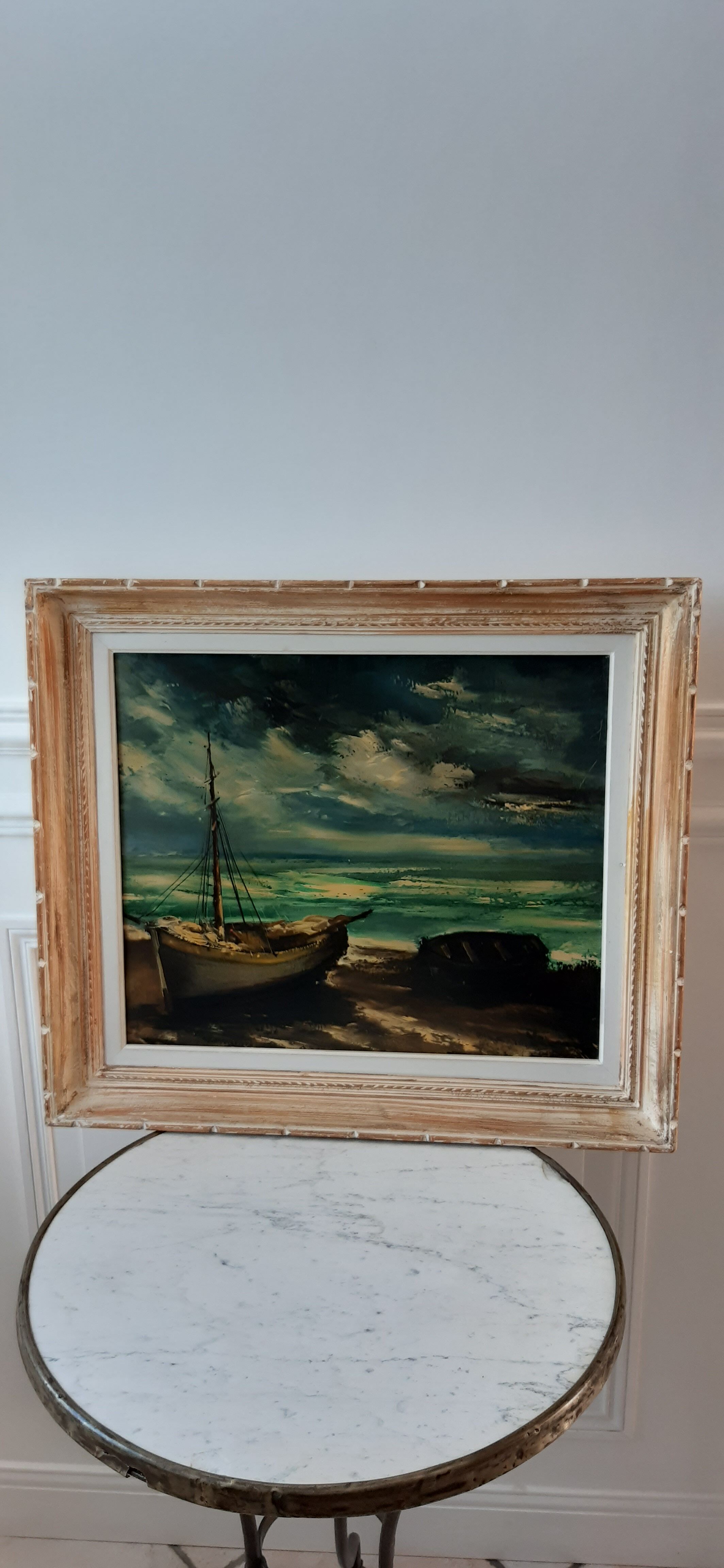 Tableau huile sur toile voilier signé vintage