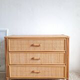 Vintage rattan chest of drawers circa 1970s