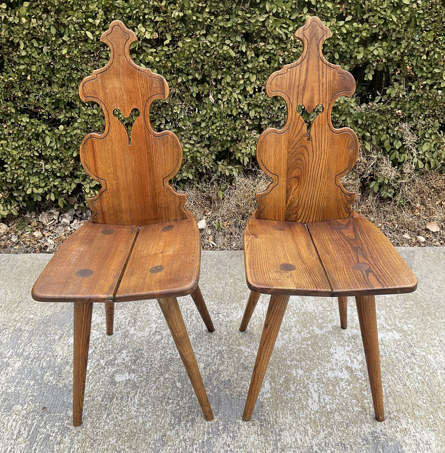 Pair of vintage Tyrolean chairs in solid wood