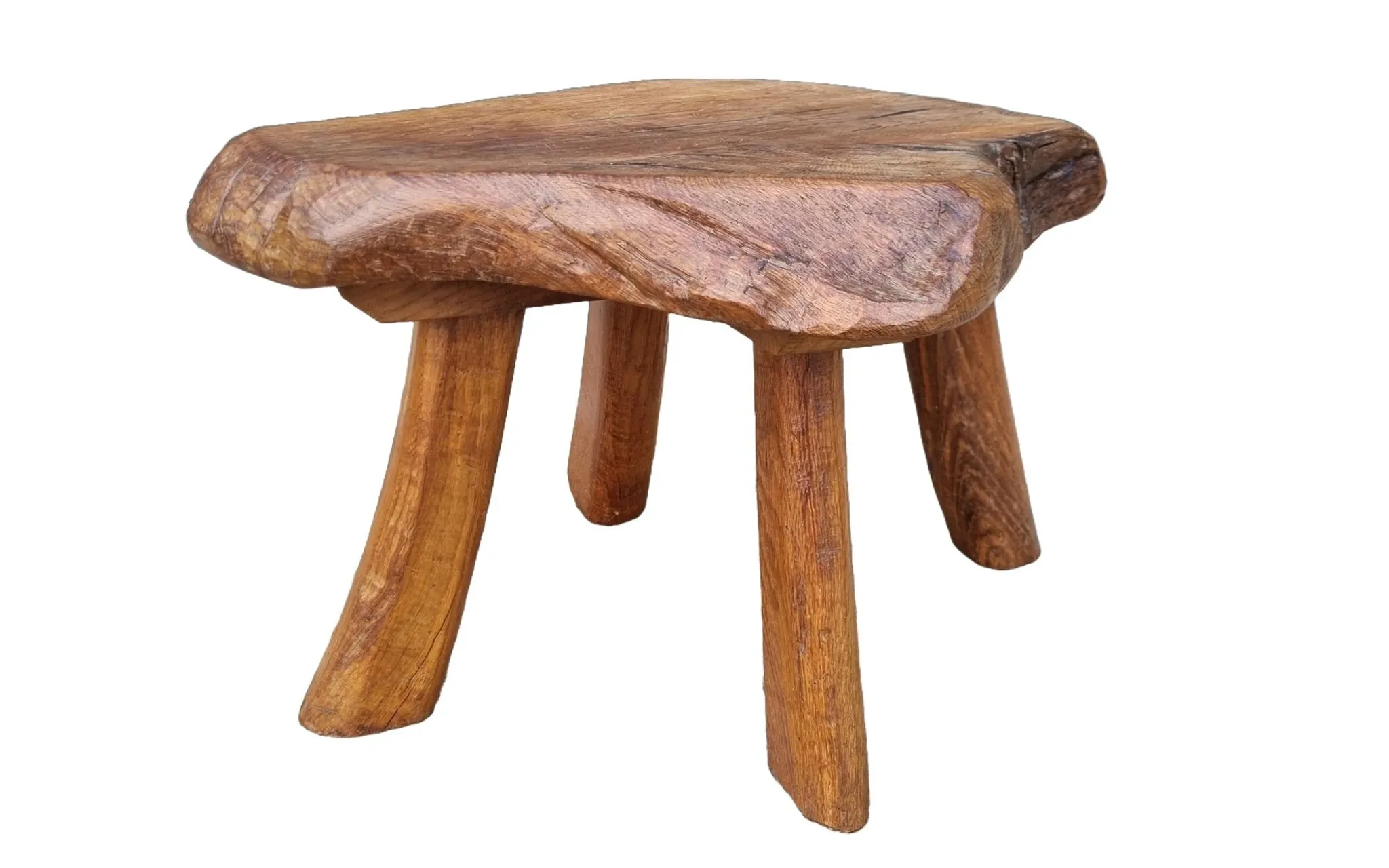 Mid-century hand-carved oak stool with natural edge – 1950s