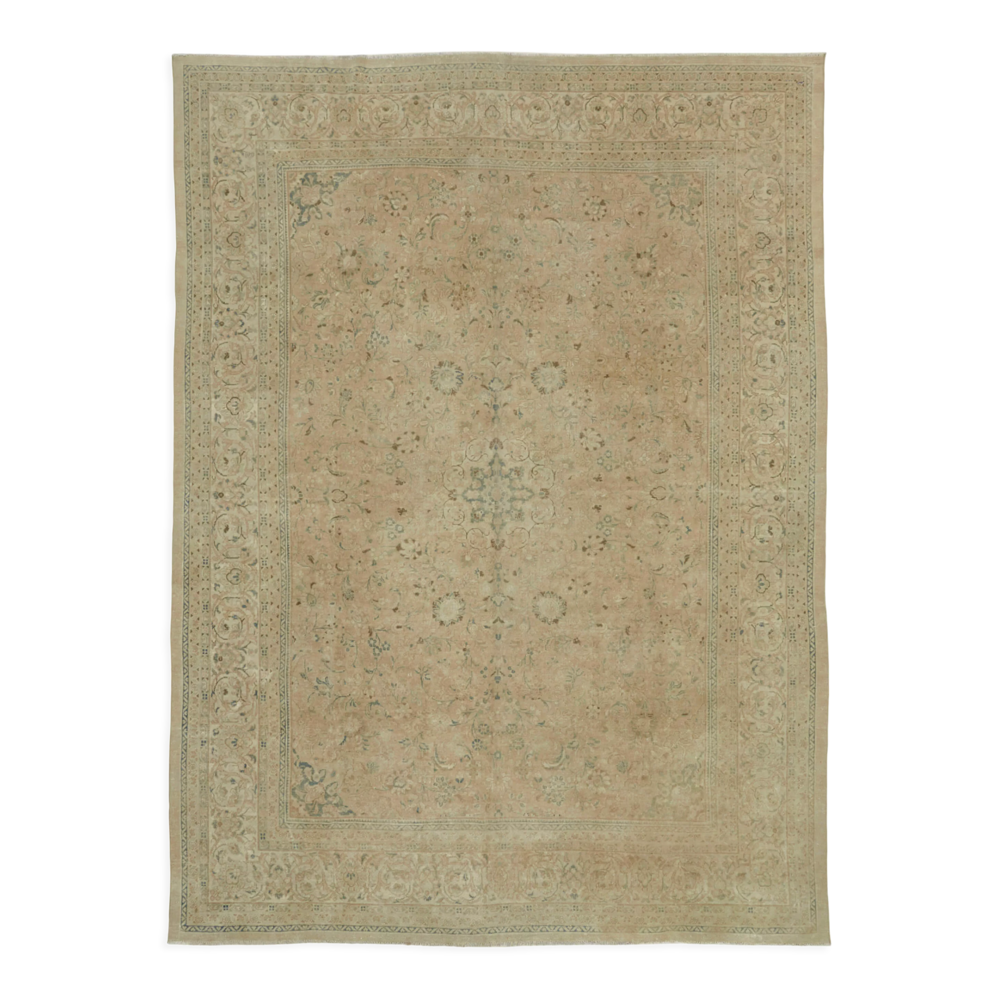 Handmade oriental 1980s 294 cm x 407 cm beige wool carpet