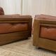 Pair of Cognac Leather Club Armchairs & Wood - Italian Design - 1970s