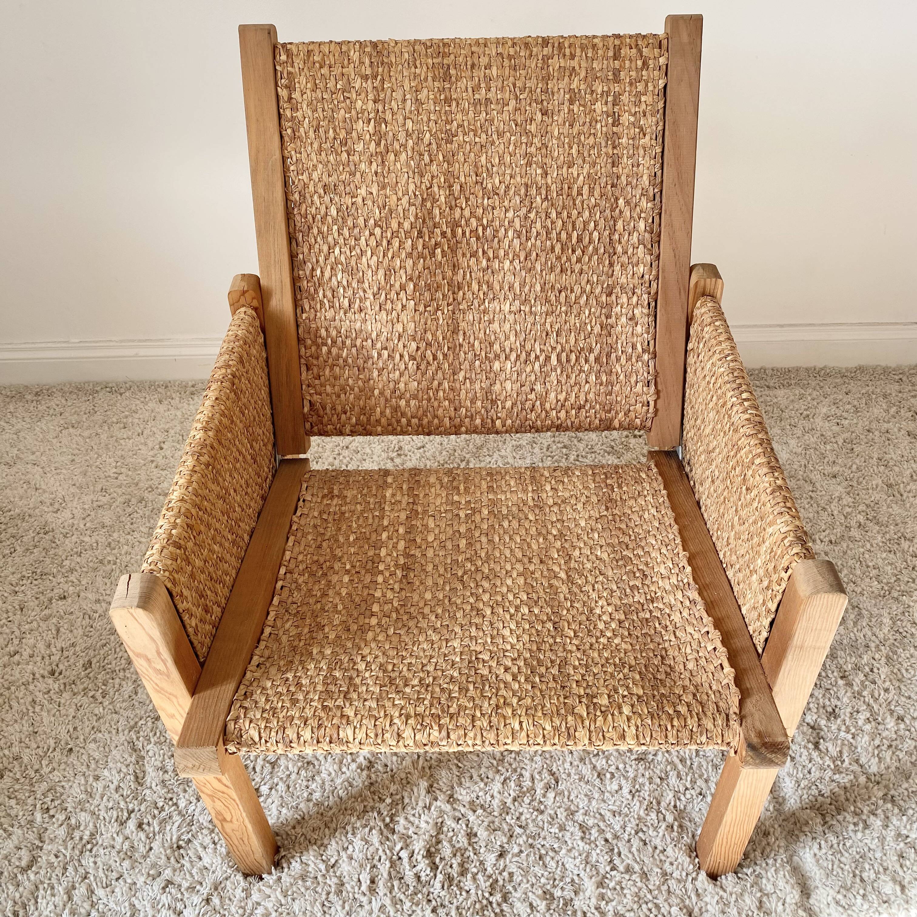 Vintage modernist straw armchair