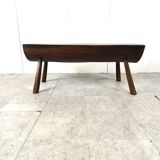 Table basse brutaliste en bois massif, années 1960