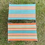 Vintage camping folding stool, striped canvas