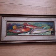 Oil on panel, still life with fish