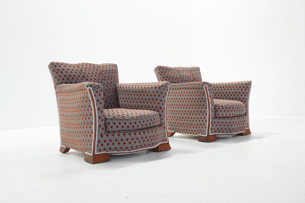 French Art Deco Lounge Chairs, 1920s, Set of 2