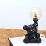 Ceramic bear lamp with vintage amber globe