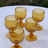 5 wine glasses in blown glass and vintage golden yellow bubble