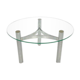 Table basse ronde en verre vintage avec base chromée