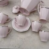 Coffee service, art deco tea, powder pink and silver stamped Czechoslovak porcelain