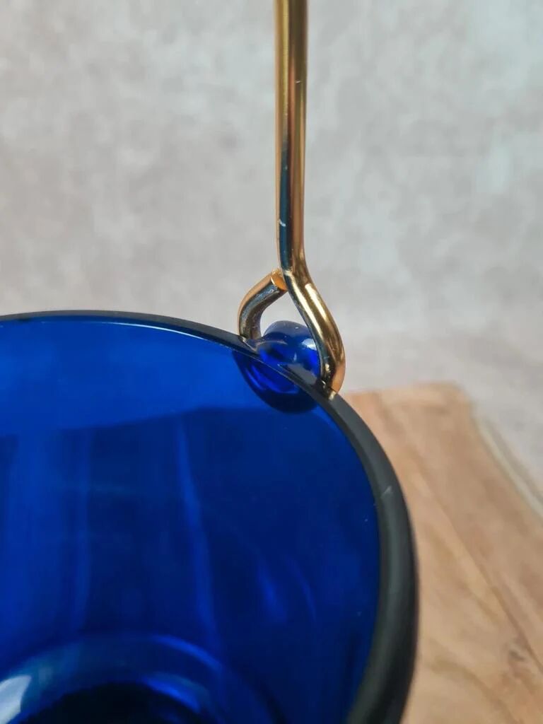 Seau à glace bleu cobalt – style Holmegaard / design scandinave 60–70