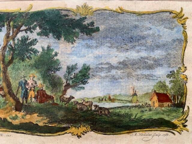 Miniature enhanced engraving, under glass, late 18th century painting, Netherlands