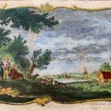 Miniature enhanced engraving, under glass, late 18th century painting, Netherlands