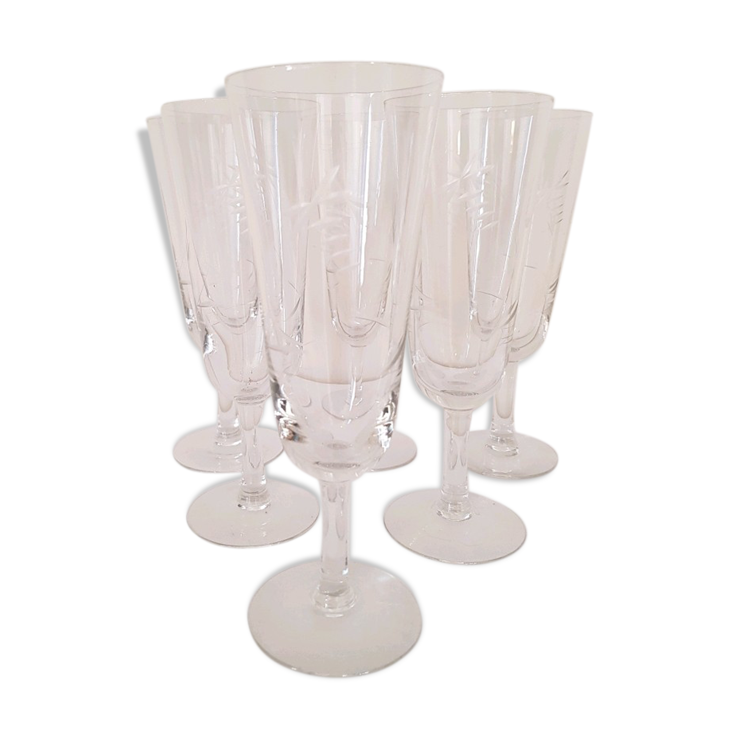 6 engraved Crystal champagne flutes
