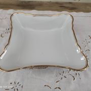 Salad bowl in white Swiss porcelain double gilded border "VSK USC Viribus Unitis"
