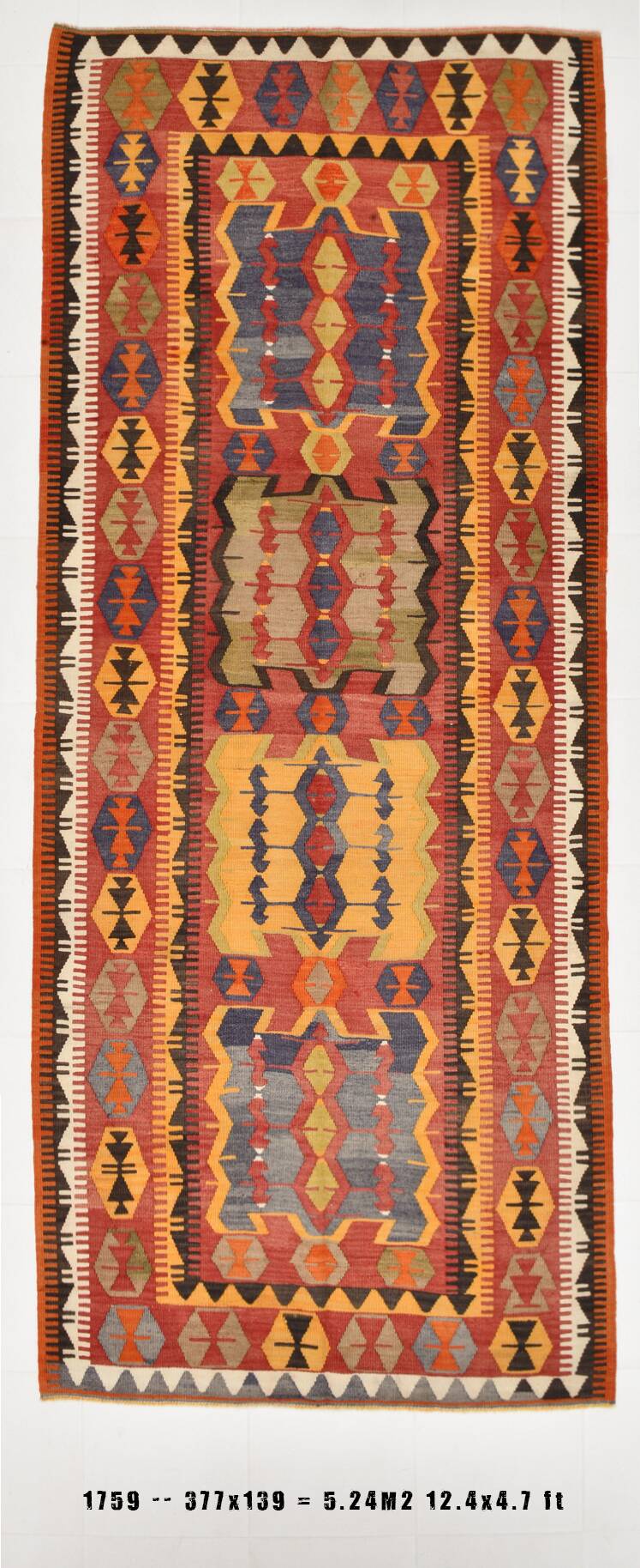 5x12 Soft Red and Orange Anatolian Kilim Rug, Wool Kilim Carpet, 139x377Cm