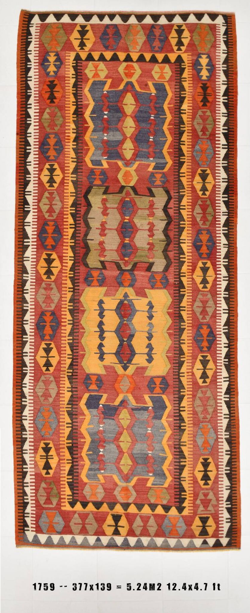5x12 Soft Red and Orange Anatolian Kilim Rug, Wool Kilim Carpet, 139x377Cm