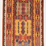 5x12 Soft Red and Orange Anatolian Kilim Rug, Wool Kilim Carpet, 139x377Cm