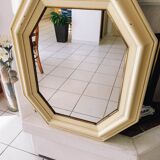 Miroir octogonal en bois à patine argenté et beige, époque art déco