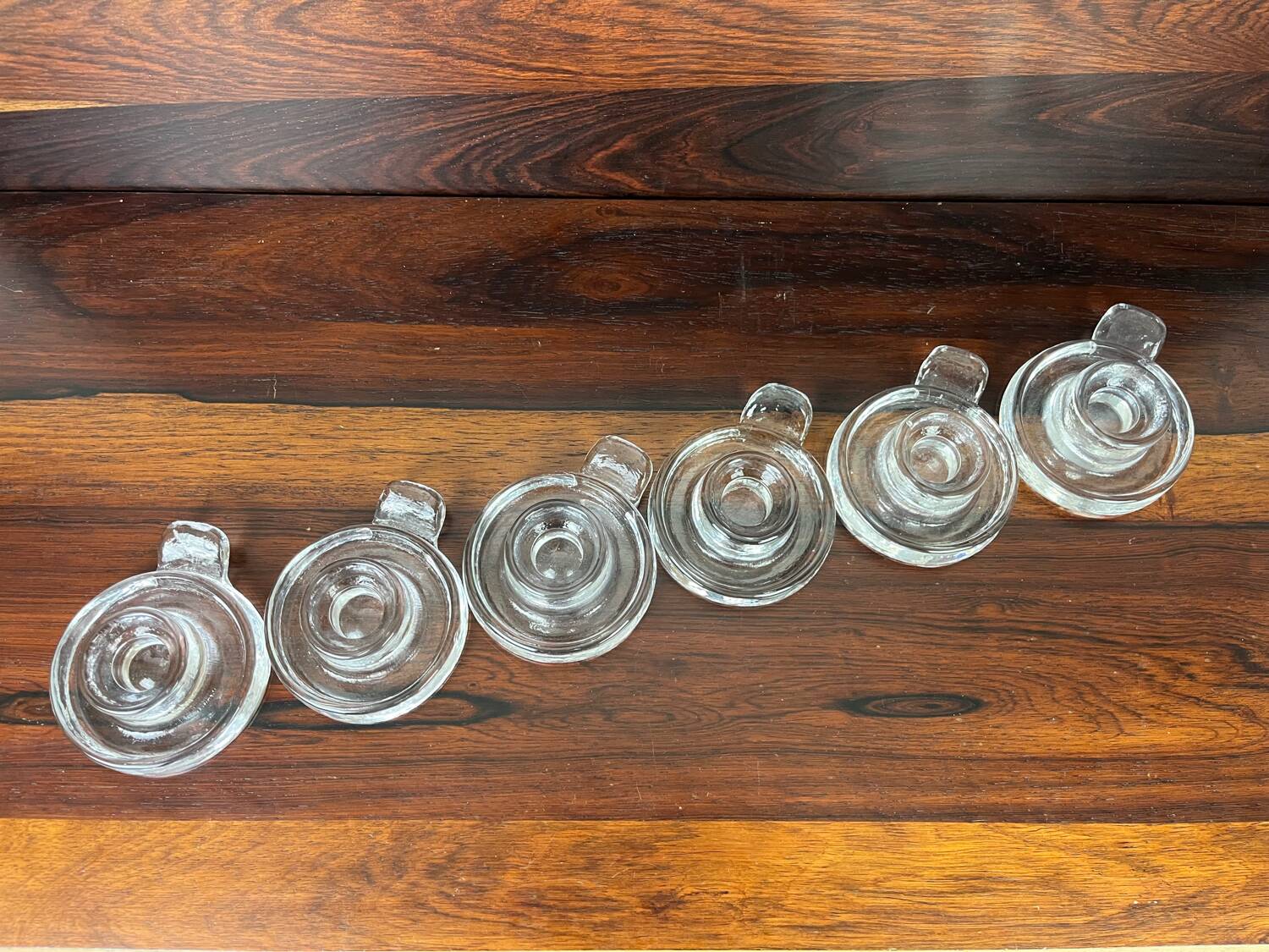 6 molded glass candle holders with an ice cube effect