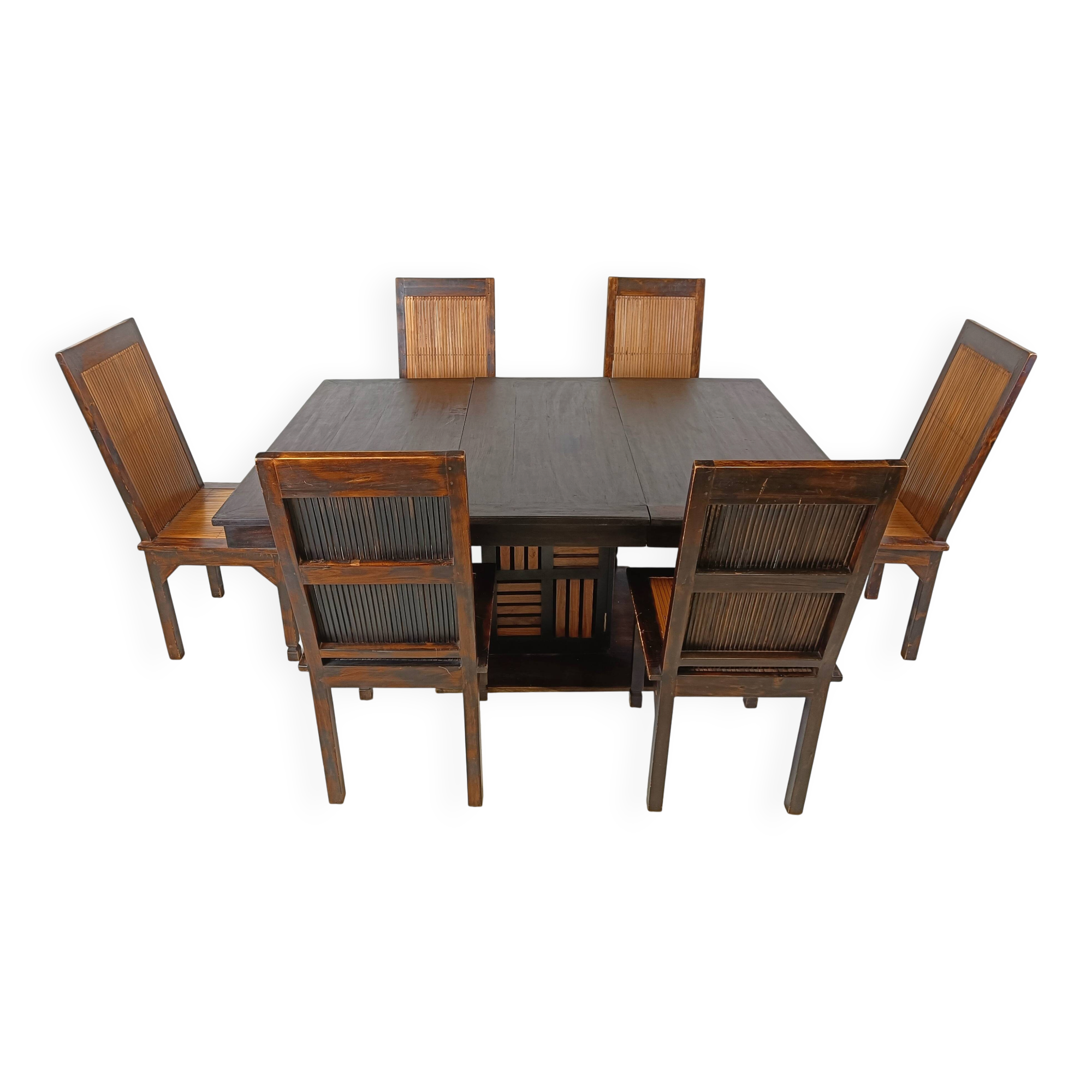 Mid-century bamboo high back dining chairs with table, 1960s