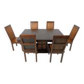 Mid-century bamboo high back dining chairs with table, 1960s