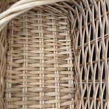 Rattan basket, woven wicker, with two vintage handles