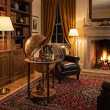 Large bar globe with internal compartment for bottles.