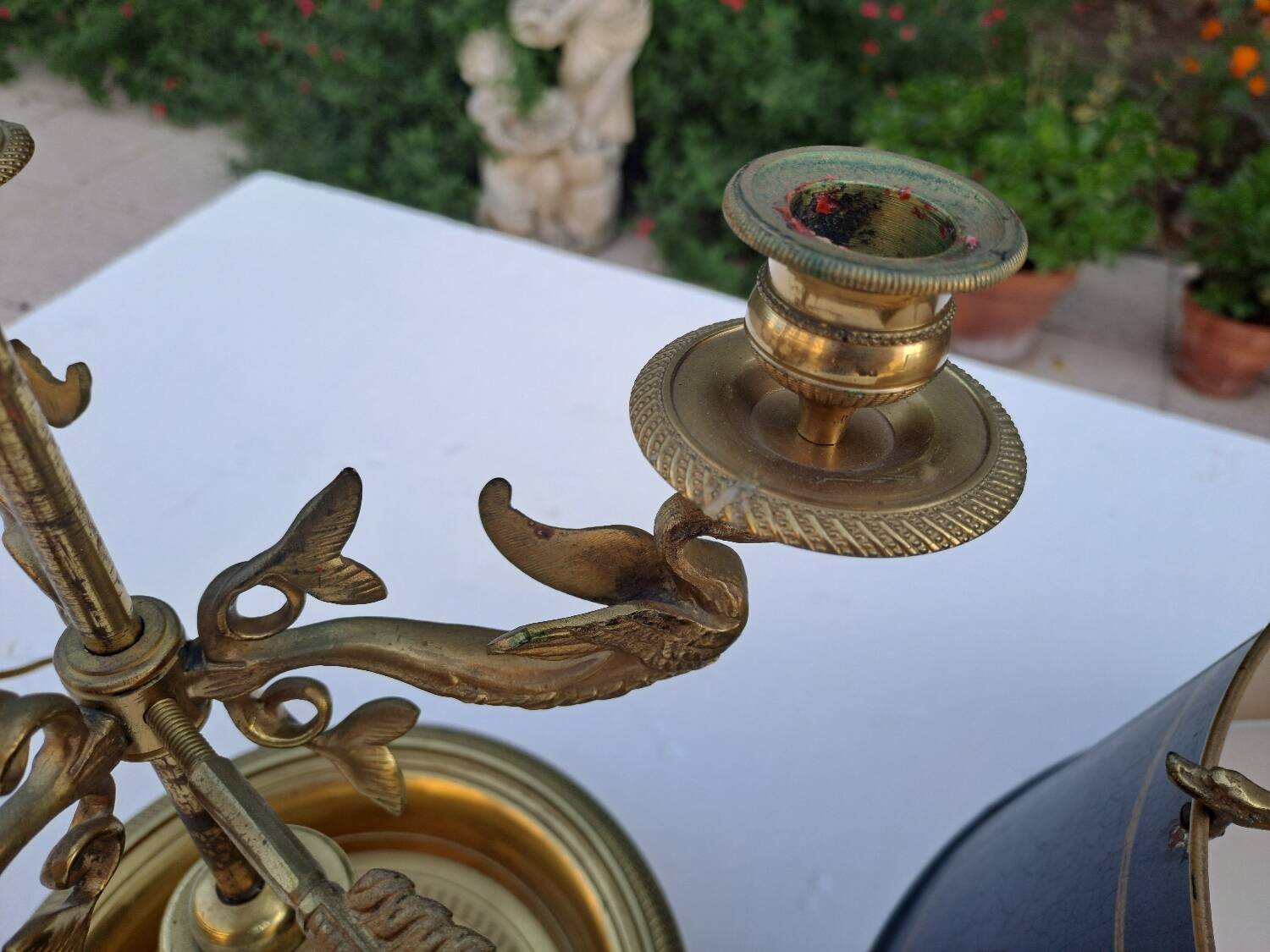 Empire style bouillotte lamp in bronze and sheet metal