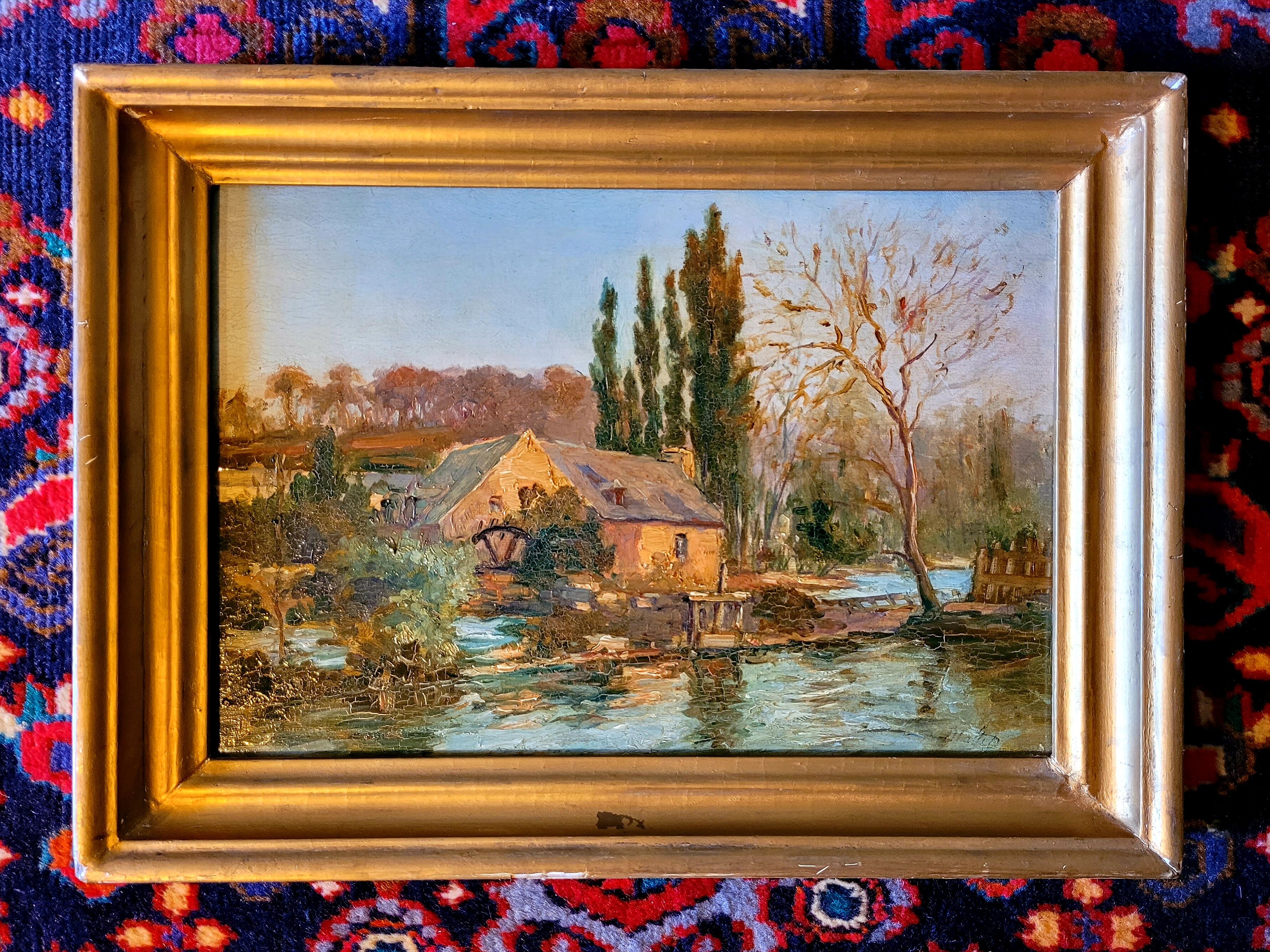 Old painting signed nineteenth and vintage gilded frame