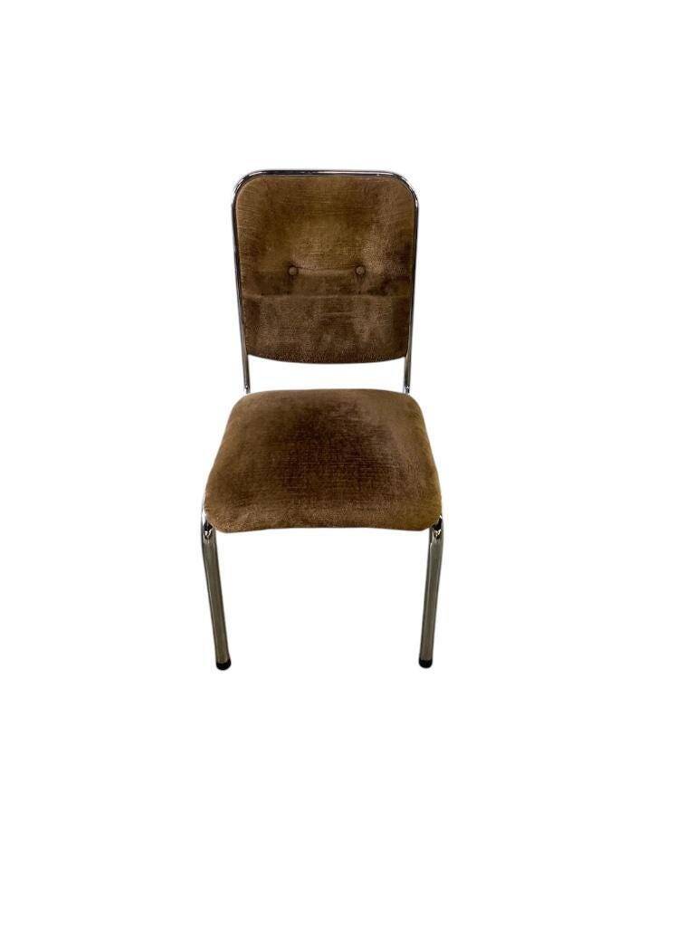 Set of 6 vintage chrome chairs with brown seats