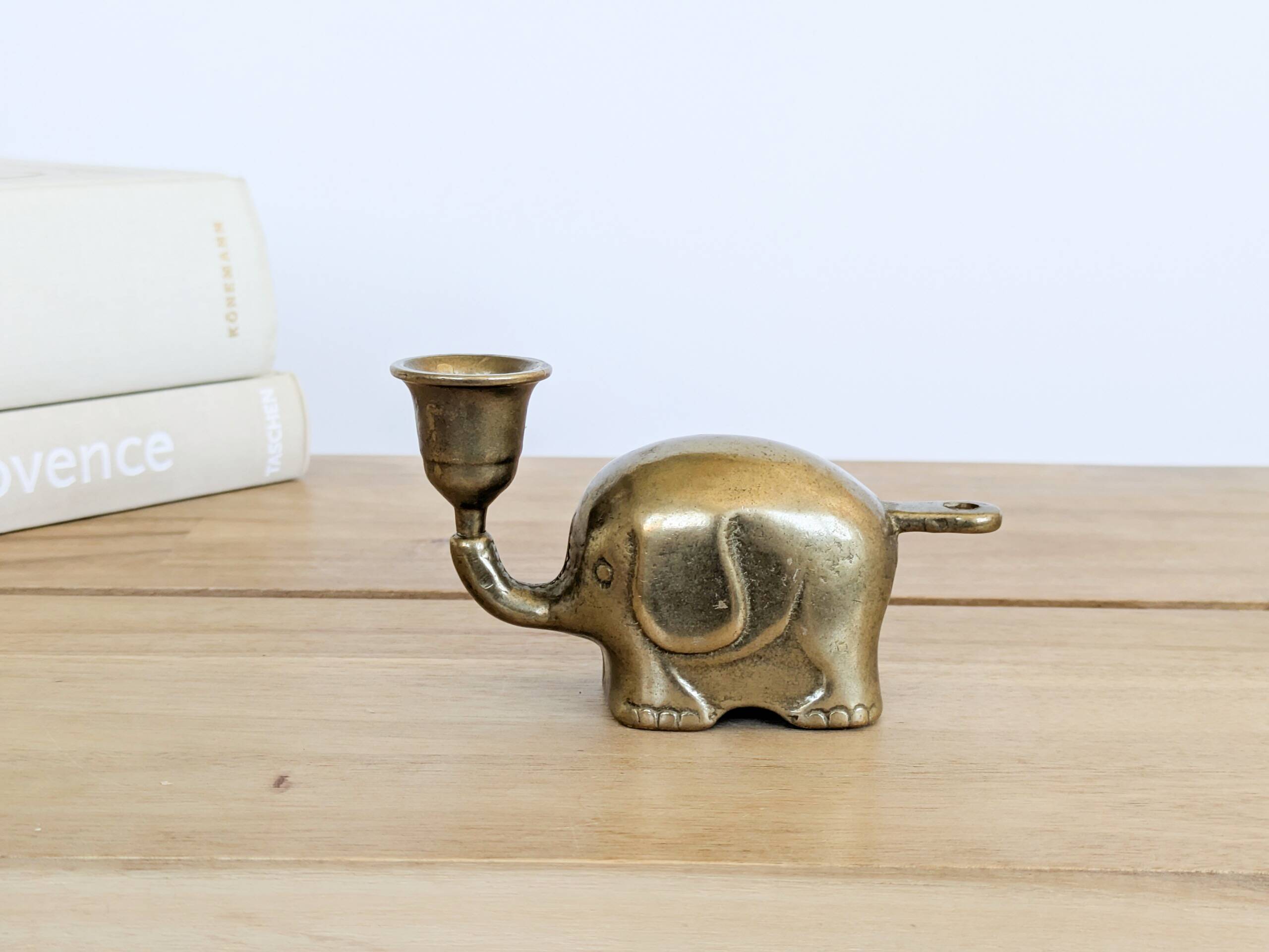 Vintage brass elephant figurine candle holder Haku mid-century