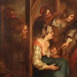 English painting oil on canvas genre scene from 18th century