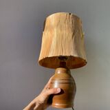 1970s brown ceramic lamp with foliage shade